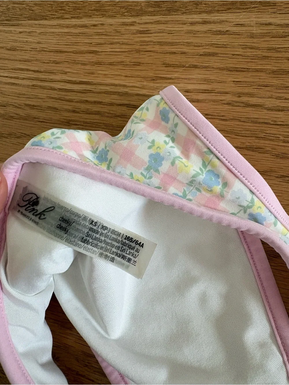 Frankie's Bikinis Pastel Floral Bikini Top with Pink Trim
